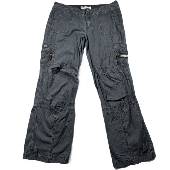 Aeropostale Women Cargo Pants Vintage Y2K Flap Pockets Wide Leg Black 9/10 F124 - Picture 1 of 13